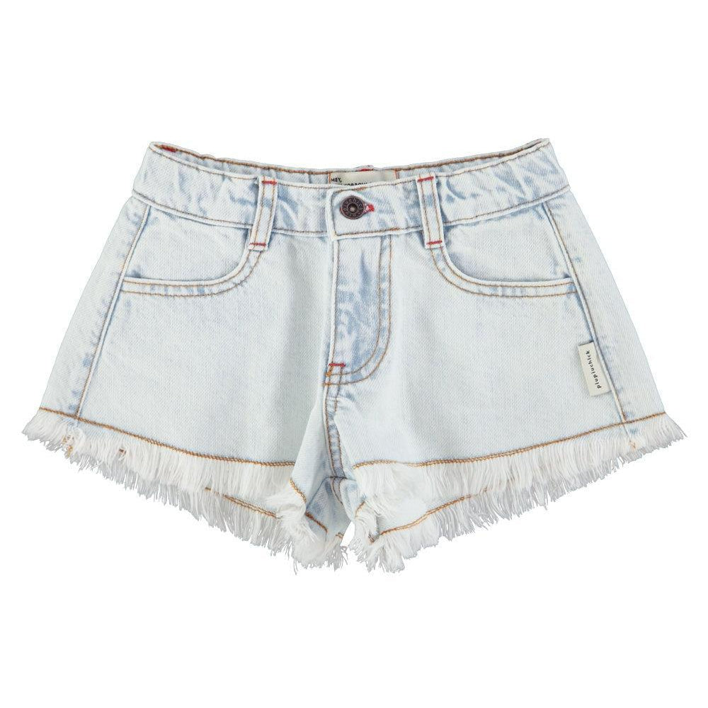 Piupiuchick Shorts w/ fringes washed light denim