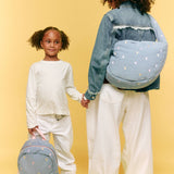 Studio Noos | Denim Midi Backpack | Light Blue Hearts