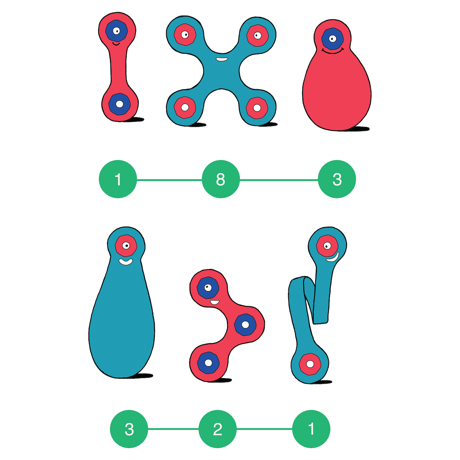 Clixo | Itsy pack flamingo/turquoise - 18 stuks