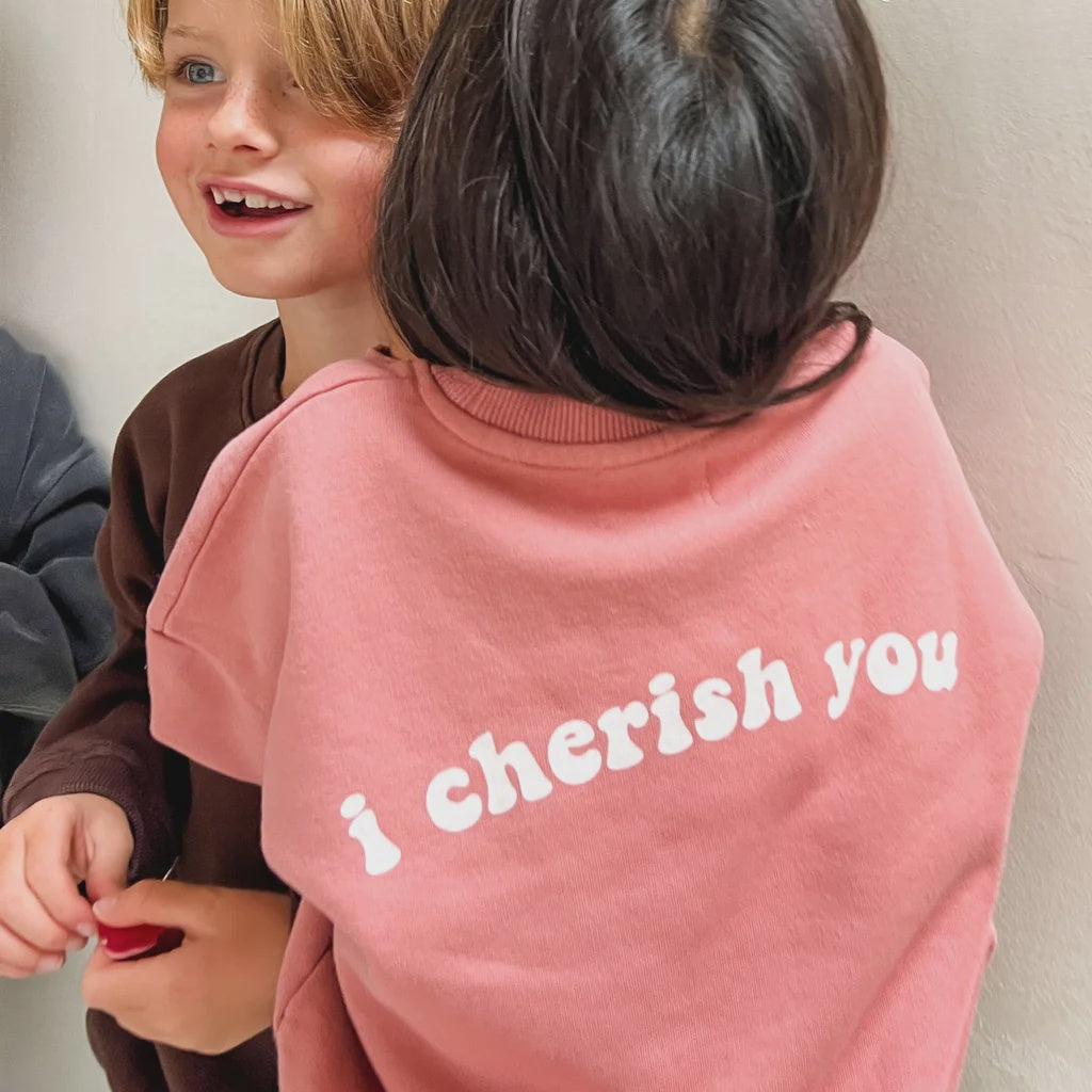 Ella and Rapha | little cranberry I Cherish You cranberry sweatshirt | Cranberry