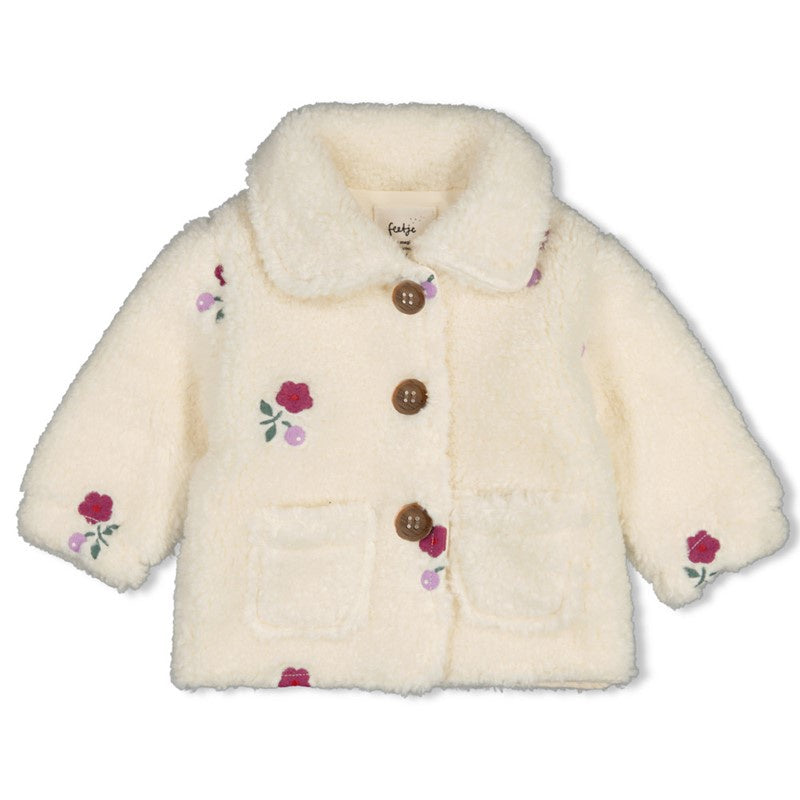 Feetje | Teddy jasje met borduursels | Creme