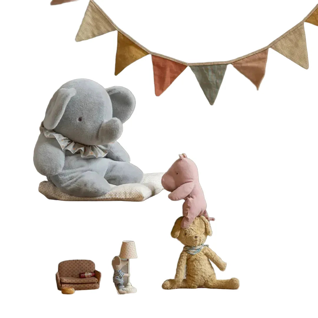 Maileg | Elephant plush, Big - Blue/grey
