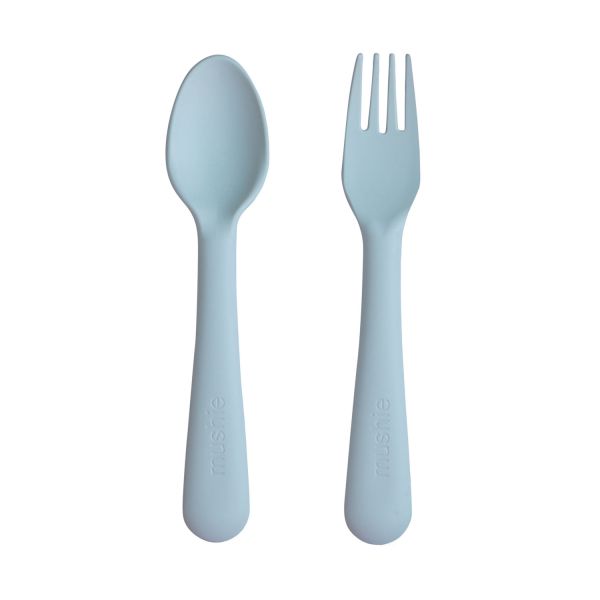 Mushie - Bestek vork & lepel powder blue