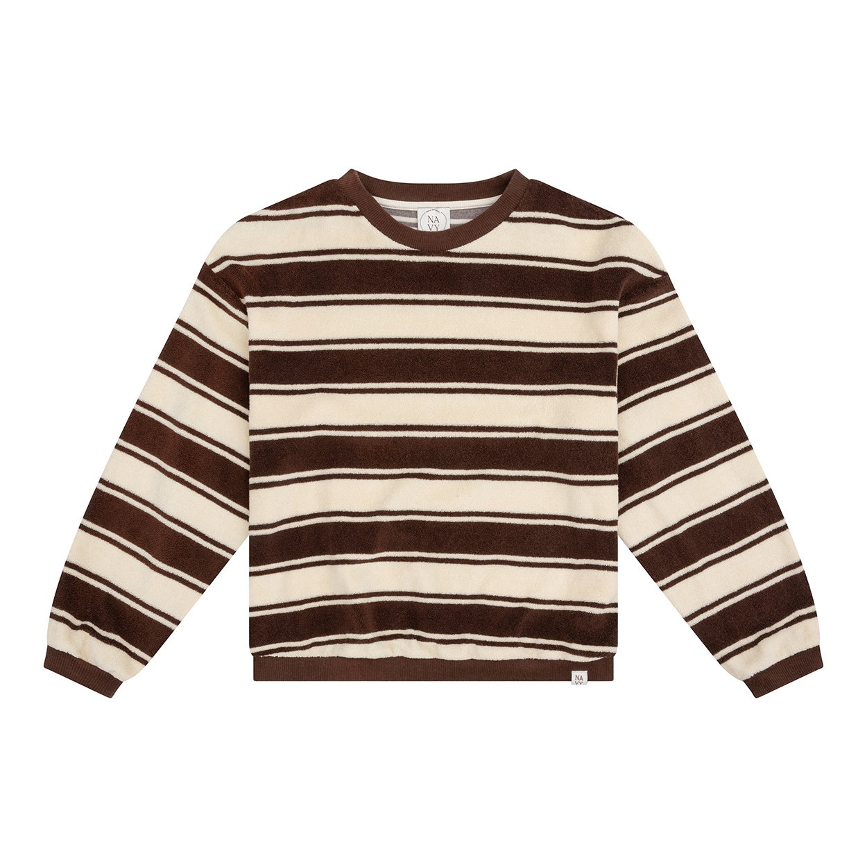 Navy Natural | Oversized sweater bath terry stripe | Dark brown