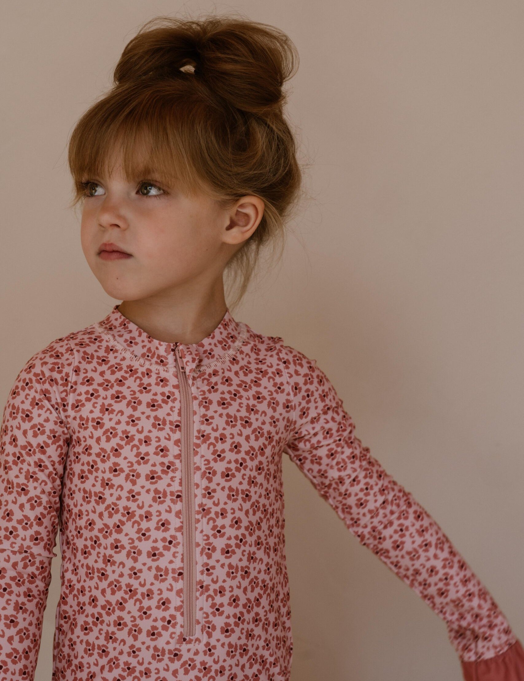 Navy natural | Swimsuit pink leopard flower