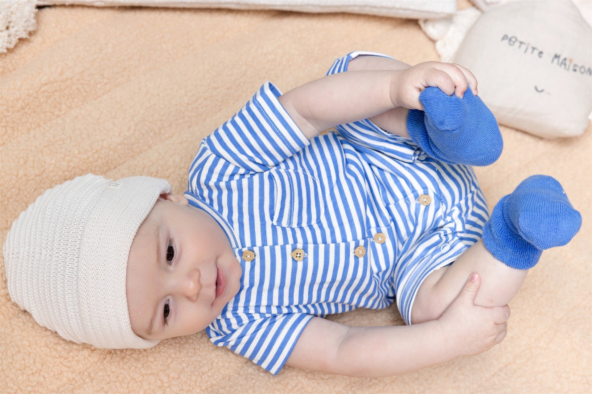 Petit Maison|Sem bodysuit s/sl double jersey | AOP Blue Stripes
