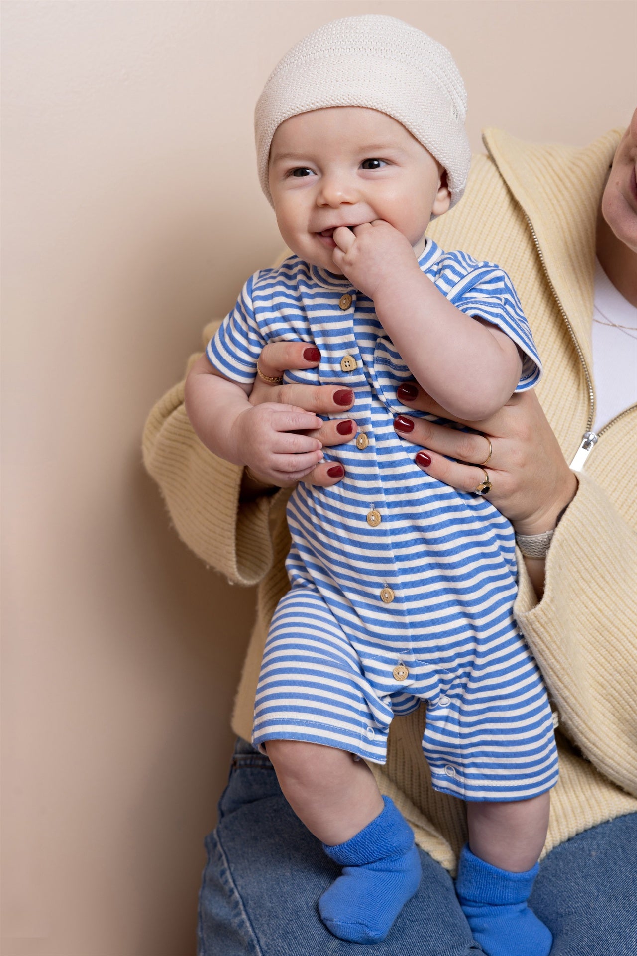 Petit Maison|Sem bodysuit s/sl double jersey | AOP Blue Stripes