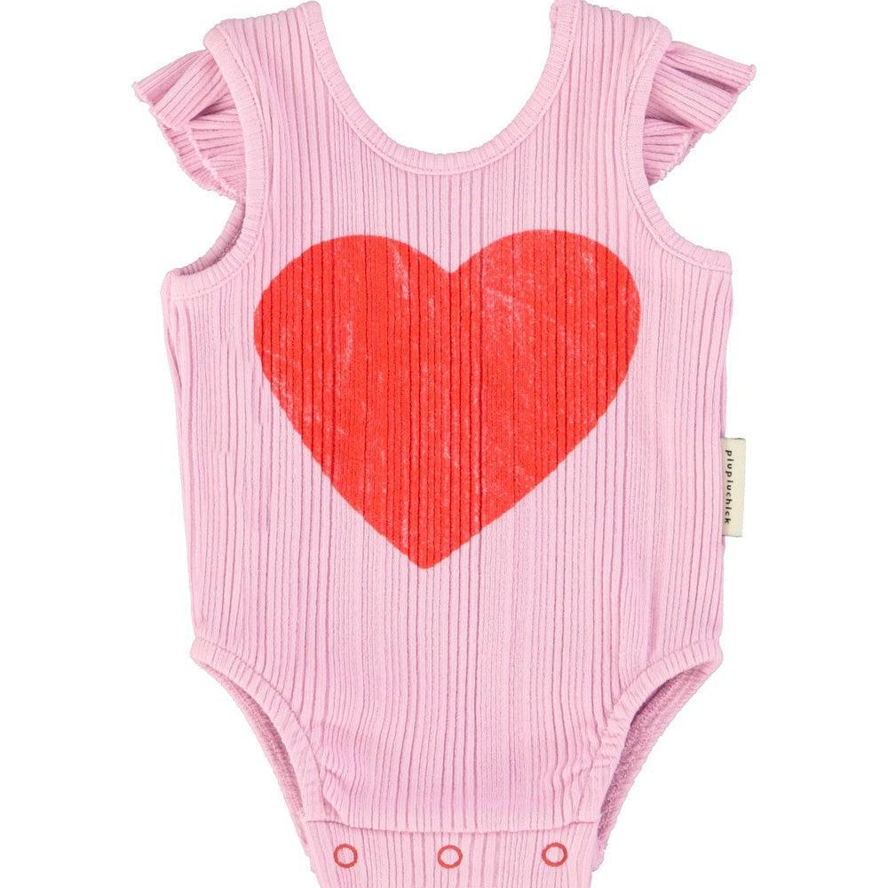 Piupiuchick Bodysuit lilac w/ heart print