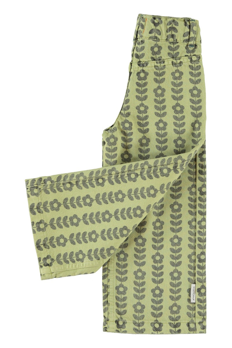 Piupiuchick | Flare trousers green w/ black flowers