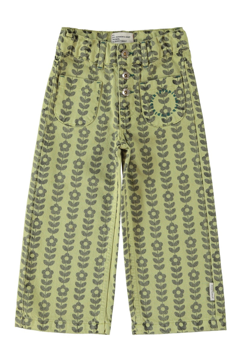 Piupiuchick | Flare trousers green w/ black flowers