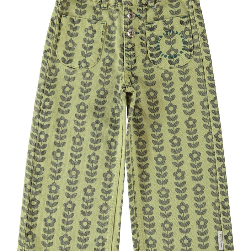 Piupiuchick | Flare trousers green w/ black flowers