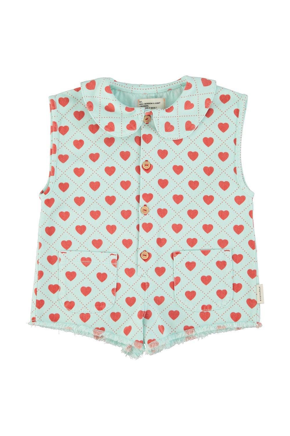 Piupiuchick Jumpsuit lightblue w/ hearts