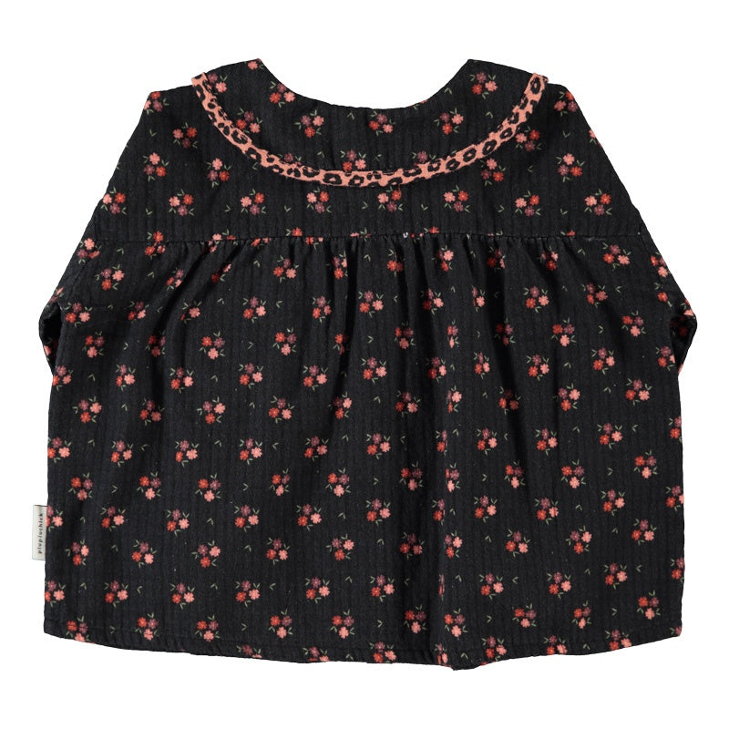 Piupiuchick | Peter pan collar blouse black w/ flowers