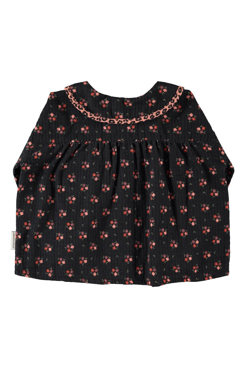 Piupiuchick | Peter pan collar blouse black w/ flowers