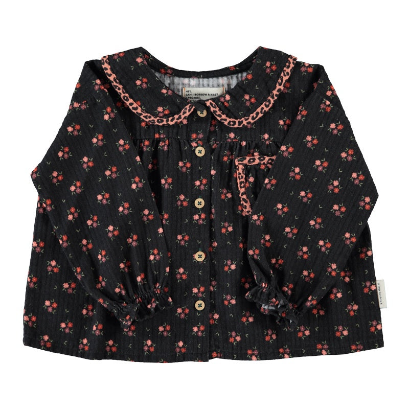 Piupiuchick | Peter pan collar blouse black w/ flowers