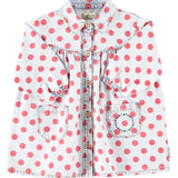 Piupiuchick | Short dress light blue denim w/ red dots