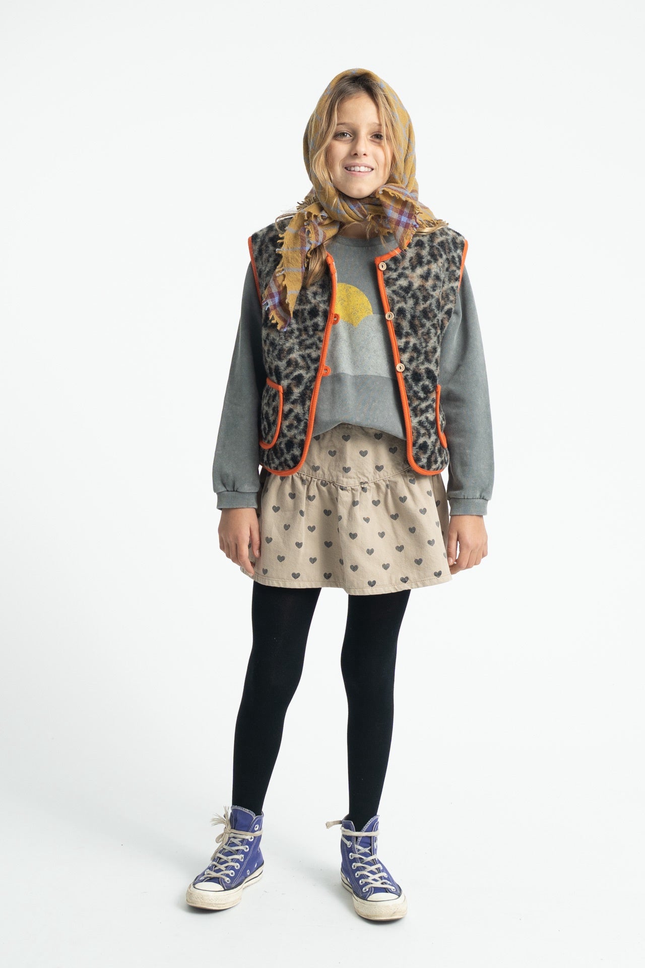 Piupiuchick | Short skirt beige w/ black hearts