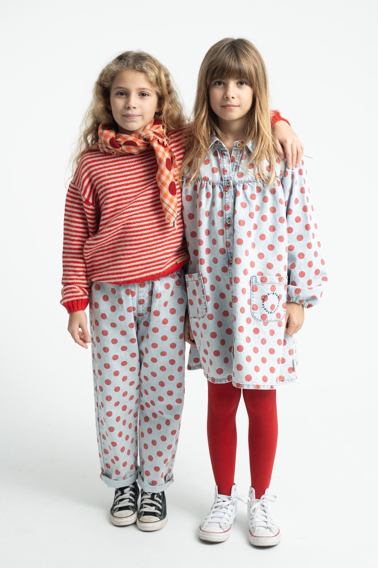 Piupiuchick | Trousers light blue denim w/ red dots