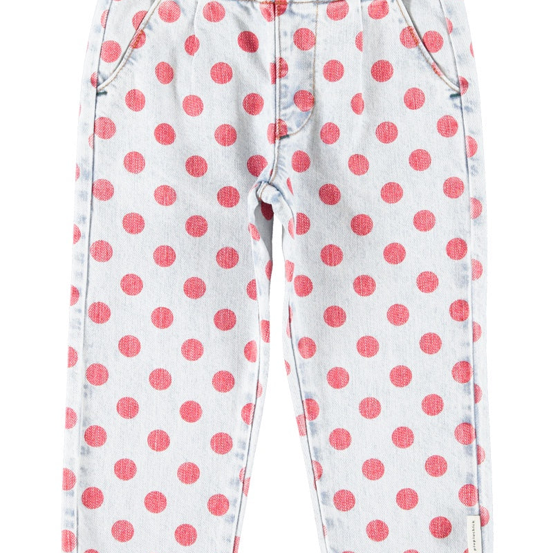 Piupiuchick | Trousers light blue denim w/ red dots