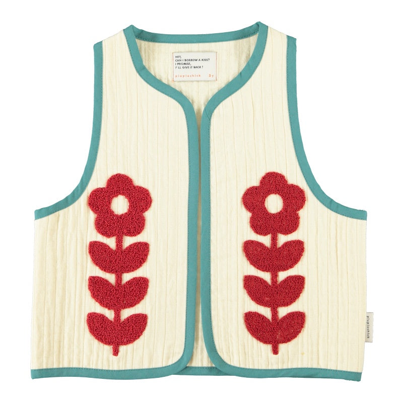 Piupiuchick | Waistcoat ecru w/ embroidered red flowers