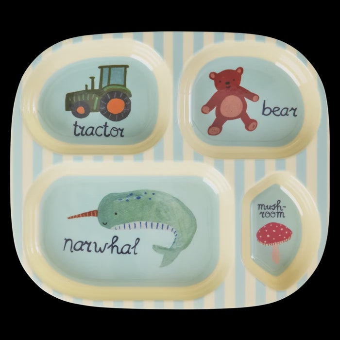 Rice | Melamine bord 4 vakken - ABC print blauw