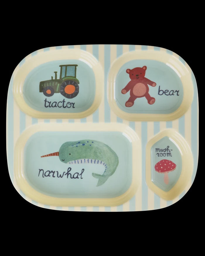 Rice | Melamine bord 4 vakken - ABC print blauw