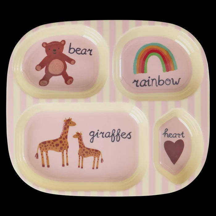 Rice | Melamine bord 4 vakken - ABC print roze