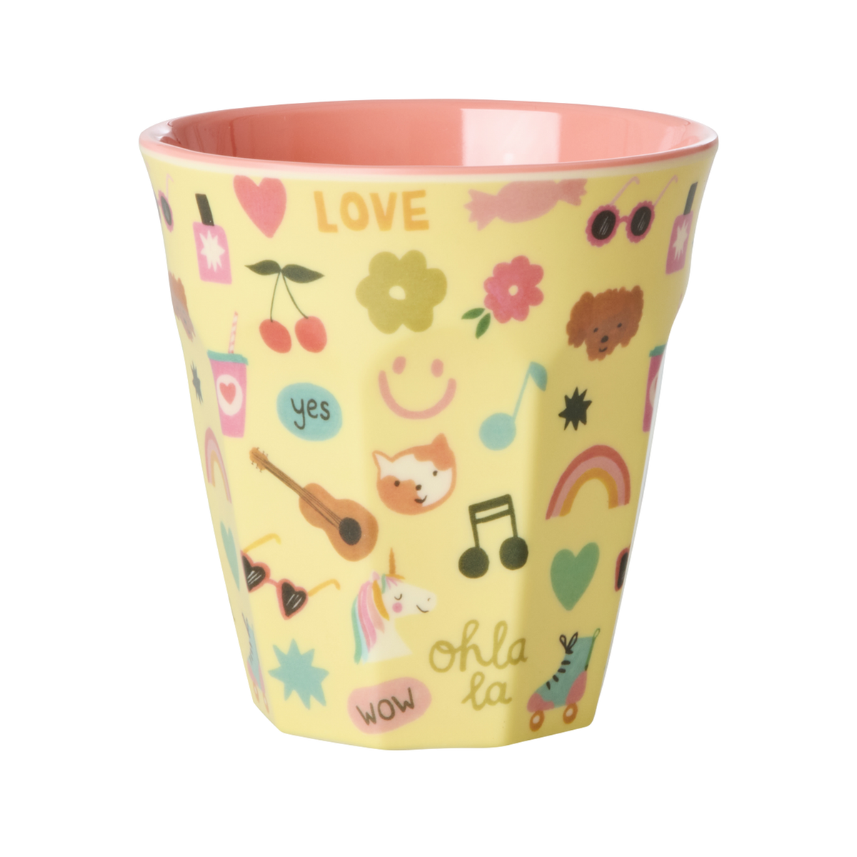 Rice | Melamine cup - unicorn love print yellow