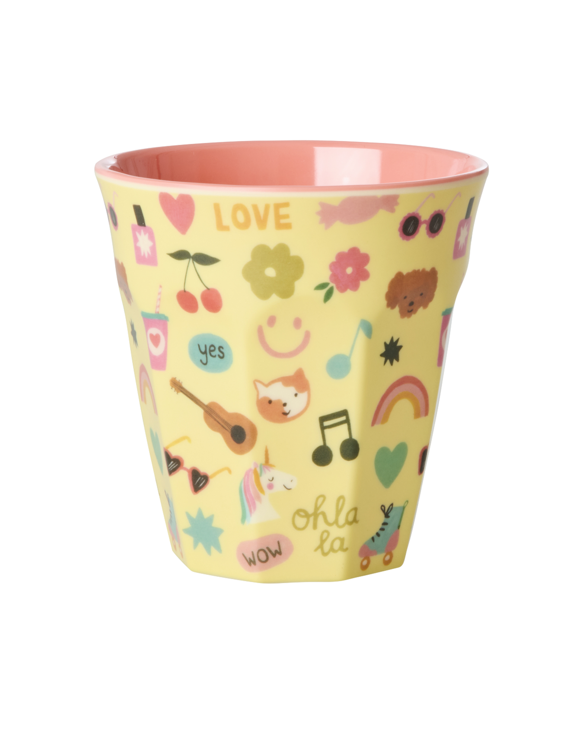 Rice | Melamine cup - unicorn love print yellow