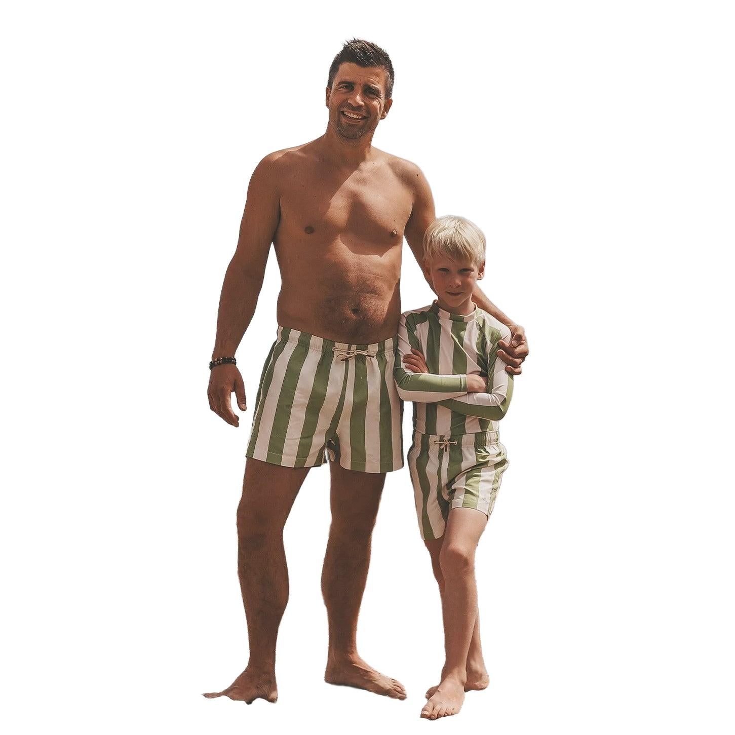 Salted Stories | Wide stripe swim shorts iguana