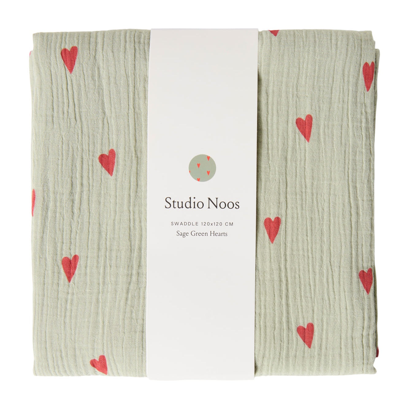 Studio Noos | Swaddle 120x120cm sage green hearts