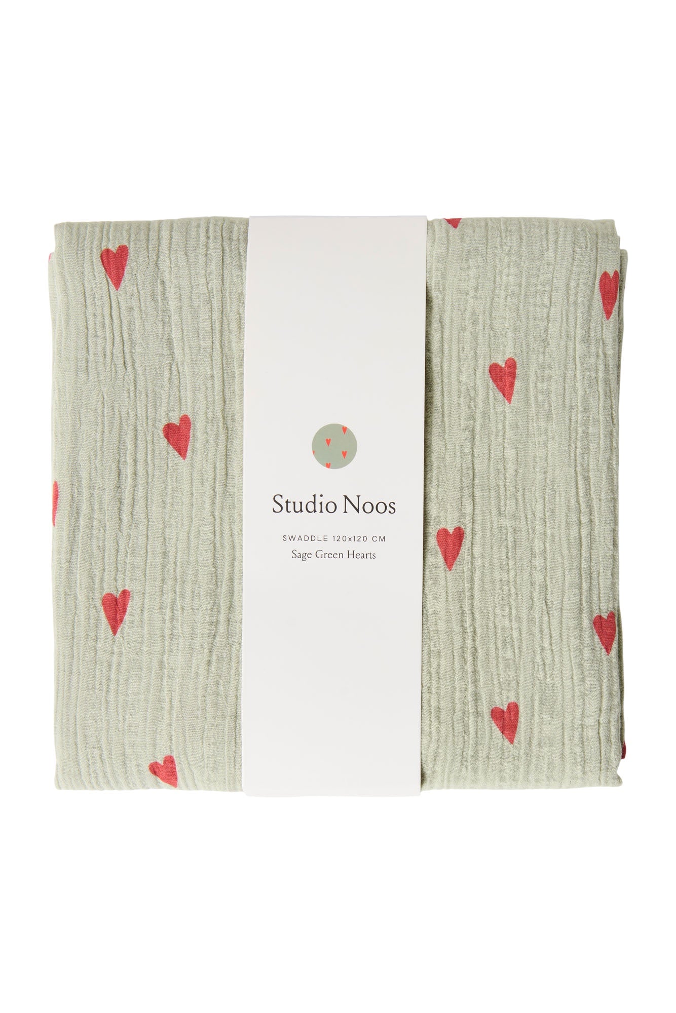 Studio Noos | Swaddle 120x120cm sage green hearts