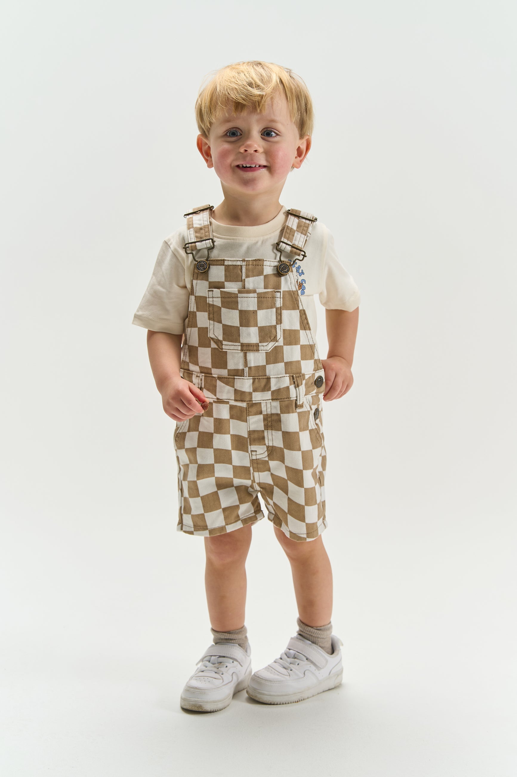 The New Siblings Twill short dungarees humus check