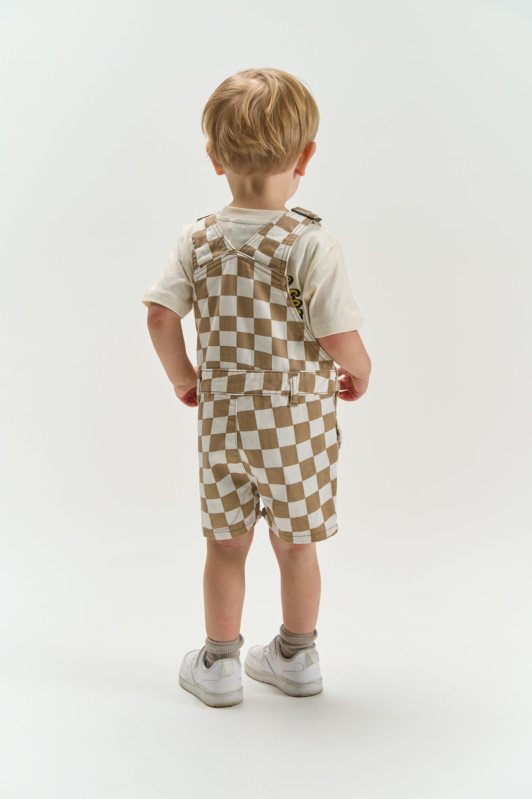 The New Siblings Twill short dungarees humus check