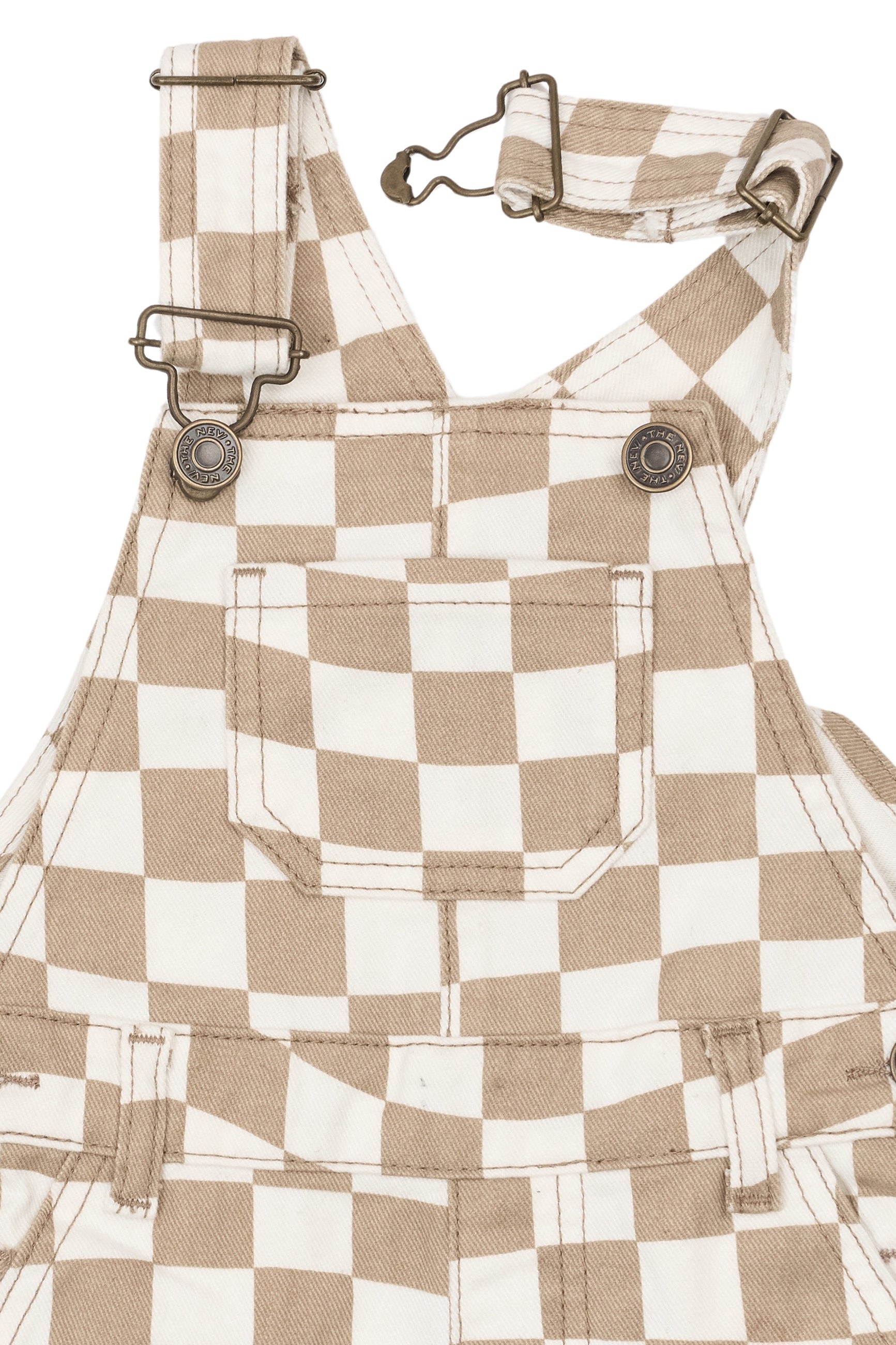 The New Siblings Twill short dungarees humus check